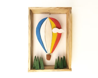 Wooden hot air balloon wall frame made with reclaimed wood floating hanging frame decor shelf decor