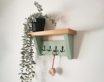 Customizable Wall-Mounted Key Rack - Modern rustic Wooden Wall-Mounted Shelf with Hooks - Entryway Handcrafted - Wall Key Holder - Hallway