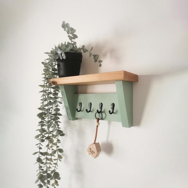 Customizable Wall-Mounted Key Rack - Modern rustic Wooden Wall-Mounted Shelf with Hooks - Entryway Handcrafted - Wall Key Holder - Hallway