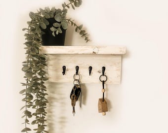 Personalized Rustic Key Holder Shelf: Reclaimed Fir Wood Entryway Organizer