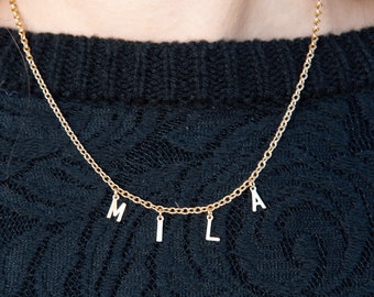 Custom Letter Necklace Custom Name Necklace Initial Necklace Personalized Name Jewelry Spaced Letter Necklace in Gold or Silver