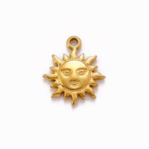 15mm x 18mm Smiley Face Sun Charm Sold by the Piece Available in Stainless Steel and Waterproof Gold