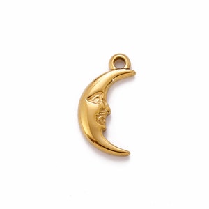 15mm x 18mm Smiley Face Moon Charm Sold by the Piece Available in Stainless Steel and Waterproof Gold