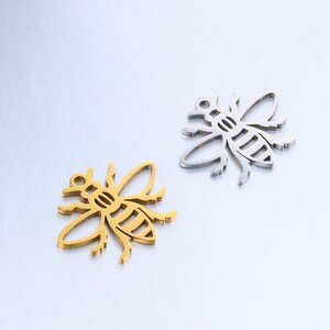 15mm x 18.5mm Bee Charm Sold by the Piece Available in Stainless Steel and Waterproof Gold