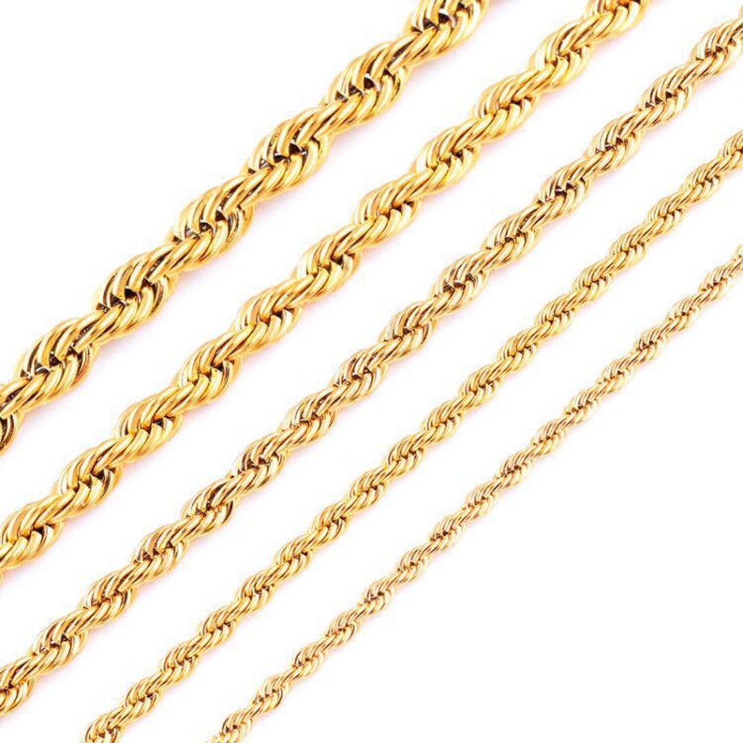 2mm Petite Double Rolo Rope Chain in Waterproof Gold Sold by the Foot ...