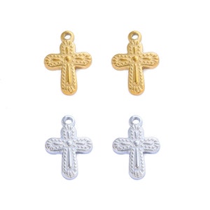 13mm x 19mm Cross Charm Sold by the Piece Available in Stainless Steel and Waterproof Gold