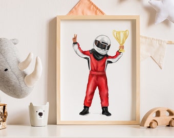Racing Boy Playroom Decor, Sports Poster, Personalised Name Wall Art, Toddler Bedroom Print, DIGITAL