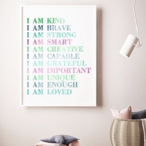 Positive Affirmations Wall Art, Girls Bedroom Affirmation Printable, Children Empowerment, Toddler Girl Bedroom Decor, Inspirational Poster