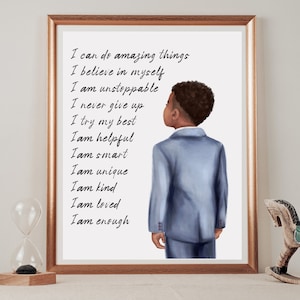 Junge Personalisierter Name Positive Affirmationen Print, Affirmationen für Kinder, Black Boy Joy DIGITALEs Poster, Tägliche Affirmation, Afroamerikaner