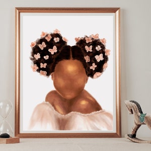 African American Girl With Butterflies Print, Melanin Queen Print, Black Girl Magic Wall Art, Personalized Princess Printable