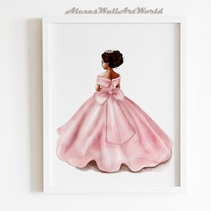 African American Princess Nursery Print, Watercolor Black Princess Wall Art, Girls Bedroom Prints, Princess Prints, Pink Princess Decor