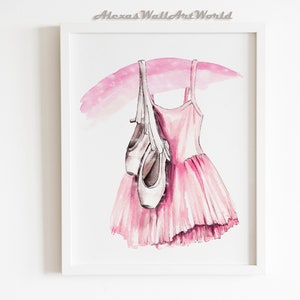 Ballerina Tutu Dress Print, Ballet Dancer Bedroom Decor, Ballerina Themed Nursery Print, Hot Pink Silver Playroom Poster
