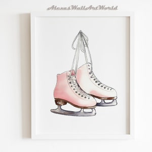 Patins à glace Art mural imprimable, Patinage sur glace Salle des filles Décor d’art mural, Aquarelle Impression sportive, Patinage sur glace Chambre des adolescentes, Cadeaux de patineur sur glace
