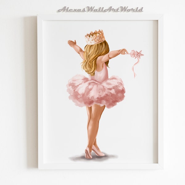 Little Princess Ballerina Girls Print, Blush Pink Fairy Ballerina Nursery Decor, Ballerina Themed Bedroom Print, Watercolor Fairy Princess