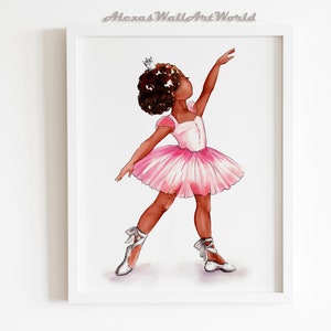 African American Ballerina Wall Art, Dark Skin Ballerina Girls Nursery Decor, Hot Pink Silver Bedroom Poster, Ballet Dancer Girl Bedroom Art