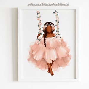 Flower Crown Teen Girl Print, Black Girl Magic, Young Queen Art Print, Personalized Princess Printable, African American Flower Head Girl