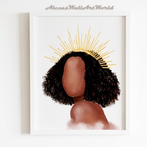 Young Queen Wall Art Print, Custom Princess Printable, Black Girl Halo Crown Poster, Black Girl Magic, Toddler Girl Bedroom Custom Decor