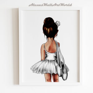 African American Ballerina Wall Art, Dark Skin Ballerina Girls Nursery Decor, Ballerina Themed Bedroom Print, Black Ballerina Watercolor