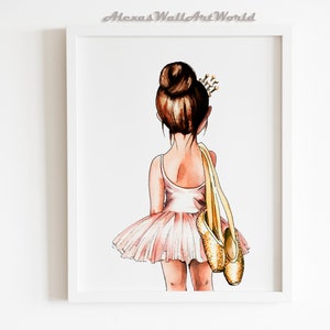 Ballerina Wall Art, Blush Pink Ballerina Nursery Print, Gold Ballerina Shoes, Toddler Girl Bedroom Poster, Soft Watercolor Nursery Decor
