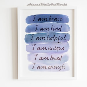Personalized Name Positive Affirmations Print, Navy Blue Nursery Decor, Children Empowerment, Gender Natural Affirmations DIGITAL