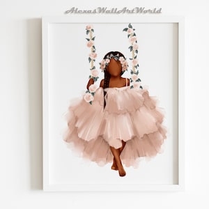 Flower Crown Dark Skin Girl Print, Black Girl Magic, African American Flower Head Girl, Young Queen Art Print, Custom Princess Printable