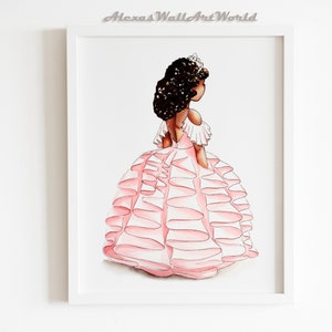 African American Princess Girl Art, Young Queen Wall Art Printable, Black Princess Print, Black Girl Magic, Pink Nursery Decor Watercolor
