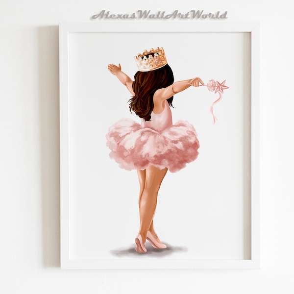 Little Princess Fairy Girls Art Print, Princess Ballerina Nursery Print, Girls Bedroom Poster, Princess Ballerina Themed Bedroom Print