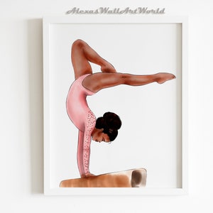 African American Gymnast Girl Poster, Personalized Gymnastics Print, Toddler Girl Bedroom Wall Art, Gymnastics Gifts, CUSTOM Name Print