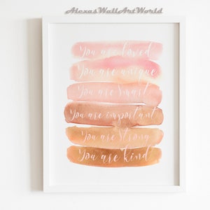 Girls Affirmations Print, Affirmations Personalized, Watercolour Affirmation Wall Art, Positive Inspirational Quote Nursery Decor, DIGITAL