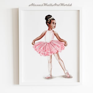 Black Ballerina Wall Art, Little Girl Nursery Decor, African American Wall Art, Ballet Nursery Print, Teen Girl Room Decor, Toddler Girl Art