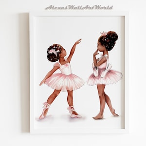 Black Ballerina Sisters Wall Art, Little Girl Nursery Decor, Sisters Art, African American Wall Art, Personalized Name Ballerina Nursery