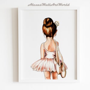 Brunette Ballerina Wall Art, Blush Pink Ballerina Nursery Decor, Printable Wall Art, Ballet Dancer Toddler Girl Room Decor, Little Ballerina