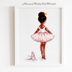 Black Ballerina Princess Wall Art, Little Girl Nursery Decor, African American Art, Dark Skin Ballerina, Black Ballerina Watercolor Poster