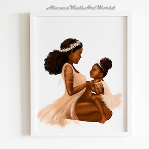 African American Woman with Baby Girl Print, Pregnant Black Woman Wall Art, Mother&#39;s Day Present, Celebrating Motherhood, African New Mom