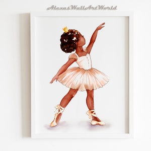 African American Ballerina Art, Dark Skin Ballerina Poster, Black Ballerina Wall Art, Print For Dancer Girl Room, Toddler Girl Bedroom Decor