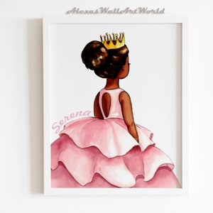 Young Black Girl Art, Personalized Princess, Toddler Girl Bedroom Wall Art, Black Girl Magic Wall Art, Princess Themed Nursery Decor