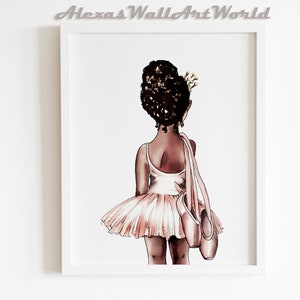 Black Ballerina Wall Art, Little Girl Nursery Decor, African American Wall Art, Wall Art for Girls, Black Ballerina Watercolor Illustration