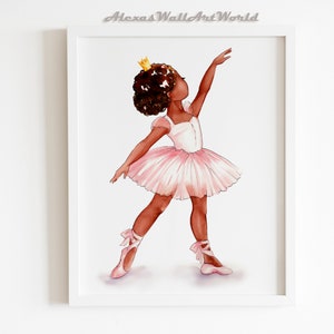 Blush Pink African American Ballerina Wall Art,  Ballet Dancer Bedroom Wall Art, Personalized Name Ballerina Nursery Printable Decor