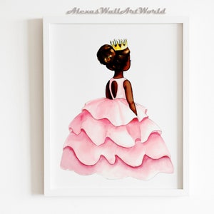 African American Princess Nursery Print, Watercolor Black Princess Wall Art, Black Girl Magic, Personalized Princess, Toddler Girl Bedroom