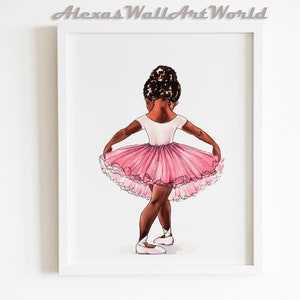 Black Ballerina Wall Art, Afro Ballerina Girls Nursery Decor, Toddler Girl Wall Art, African American Art Print, Personalized Name Nursery