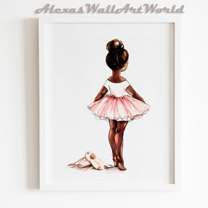 Dark Skin Ballerina Wall Art, African American Ballerina Art, Blush Pink Ballerina Nursery Decor, Toddler Girl Wall Art, Pink Girls Room Art