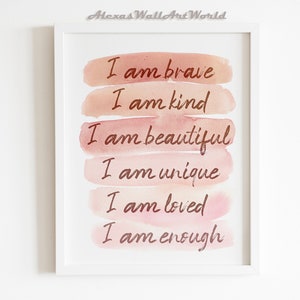 Positive Affirmations Wall Art, Girls Bedroom Affirmation Printable, Children Empowerment, Toddler Girl Bedroom Decor, Inspirational Poster