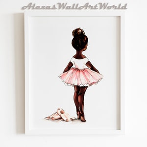 Black Ballerina Wall Art, African American Art Print, Blush Pink Ballerina Nursery Decor, Ballet Dancer Bedroom Decor, Afro New Mom Gift