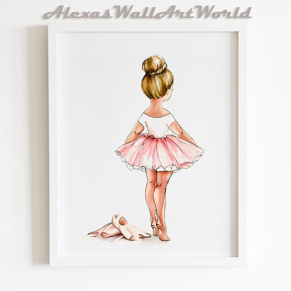 Blonde Ballerina Wall Art, Ballerina Print, Blush Pink Ballerina Printable, Ballet Dancer Girl Bedroom Art, Toddler Girl Room Decor