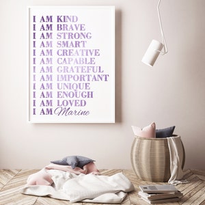 Positive Affirmations Wall Art, Girls Bedroom Affirmation Printable, Children Empowerment, Toddler Girl Bedroom Decor, Inspirational Poster