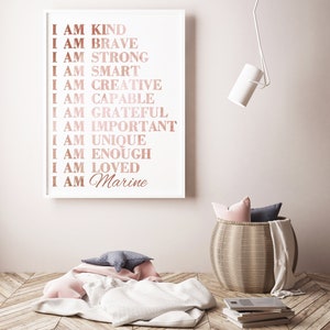 Positive Affirmations Wall Art, Girls Bedroom Affirmation Printable, Children Empowerment, Toddler Girl Bedroom Decor, Inspirational Poster