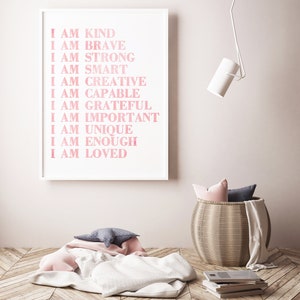 Positive Affirmations Wall Art, Girls Bedroom Affirmation Printable, Children Empowerment, Toddler Girl Bedroom Decor, Inspirational Poster