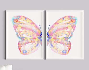 Set di stampe di farfalle acquerellate: decorazioni murali colorate per la cameretta dei bambini (download digitale)