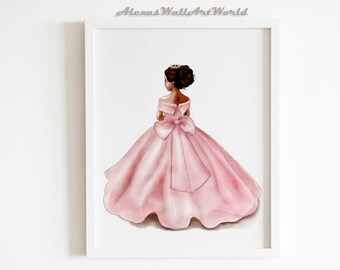 African American Princess Nursery Print, Watercolor Black Princess Wall Art, Girls Bedroom Prints, Princess Prints, Pink Princess Decor