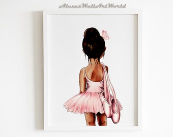 Bailarina de ballet afroamericana, lámina decorativa para la habitación infantil de una bailarina, dormitorio de una niña bailarina negra (digital)